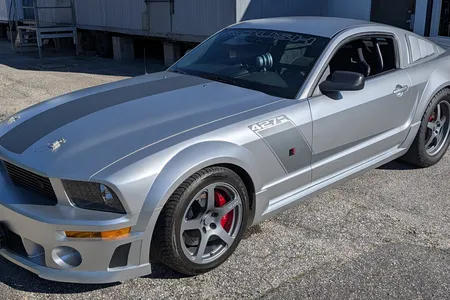 2005 Ford Mustang Roush 427R Stretch edition in silver, front three-quarter view